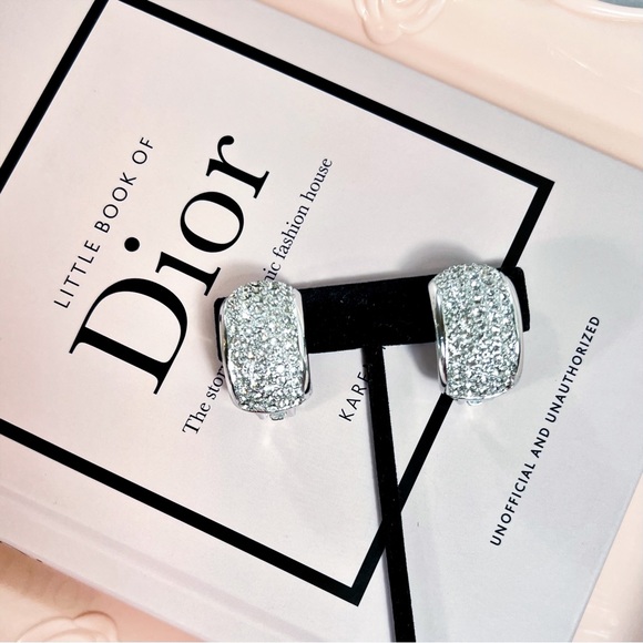 Christian Dior LARGE Pave Crystal Half Hoop Clip-On Earrings - Picture 3 of 8